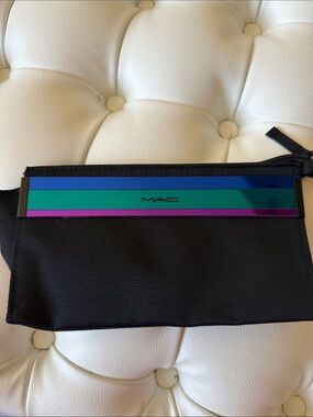 MAC Cosmetics Black Toiletry Pouch with Blue, Green and Purple Stripe